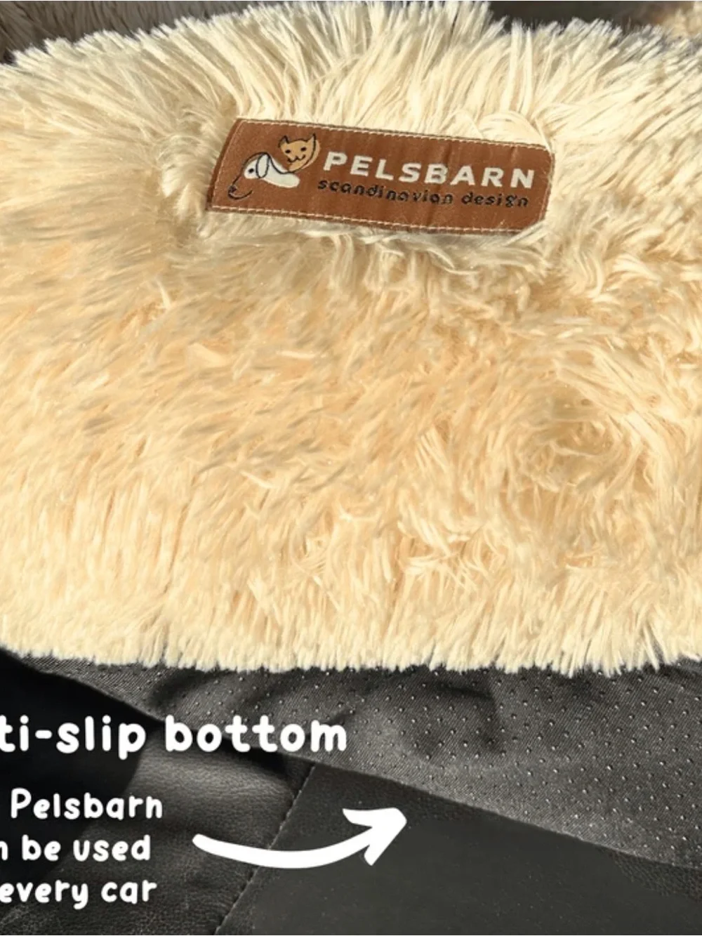 Pelsbarn Cream Shaggy Dog car seat Cover - Plush Travel Pad size Small